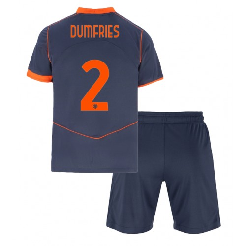 Stroje piłkarskie Inter Milan Denzel Dumfries #2 Koszulka Trzeciej dla dzieci 2025-26 Krótki Rękaw (+ szorty)